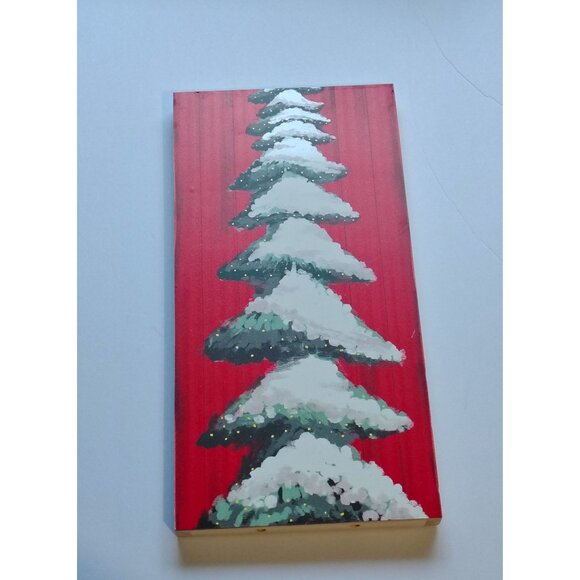 Wooden Merry Christmas Sign Red Snowy Tree Stackable Panels Holiday Cheer Decor - Picture 7 of 16